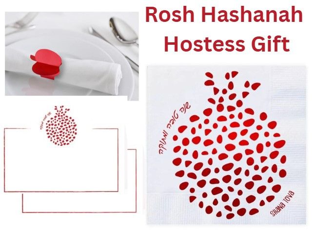 Rosh Hashanah Gift - Foiled Pomegranate serviettes, place cards &amp; apple napkin rings