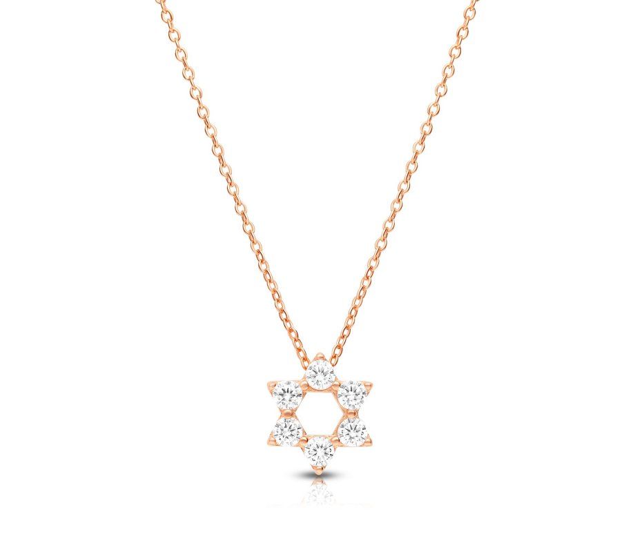 Necklace Magen David with Stones Rose Gold
