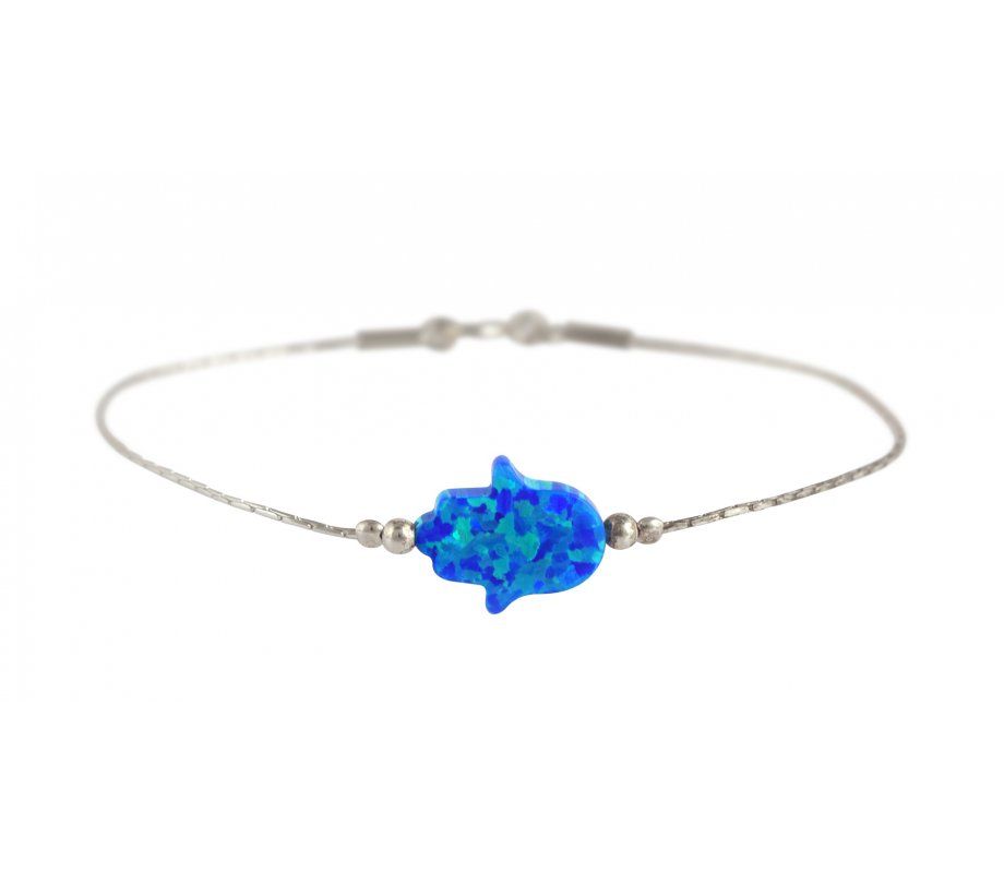 Bracelet Sterling Silver &amp; Dark Blue Opal Hamsa