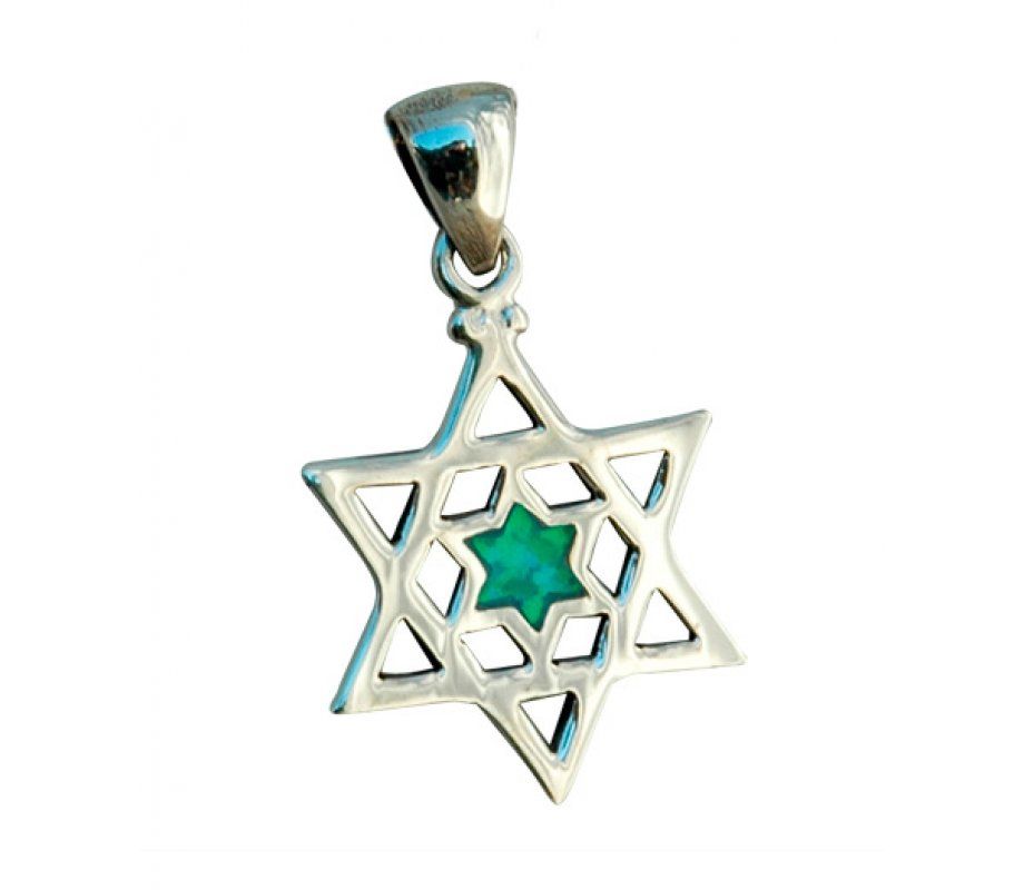 Necklace Magen David Sterling Silver with Opal Inlay