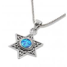 Necklace Magen David Silver and Opal Filigree