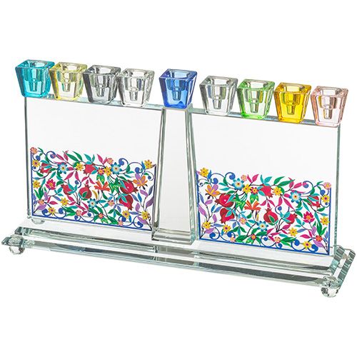 Menora Crystal with Flowers &amp; Pomegrantes
