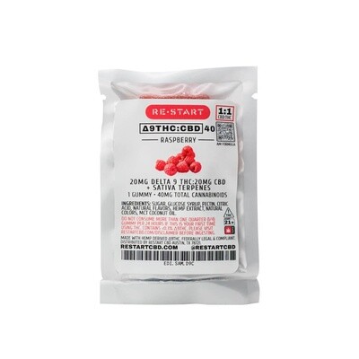 Delta 9 THC CBD 40mg Gummies Raspberry Sativa 1-ct Sample