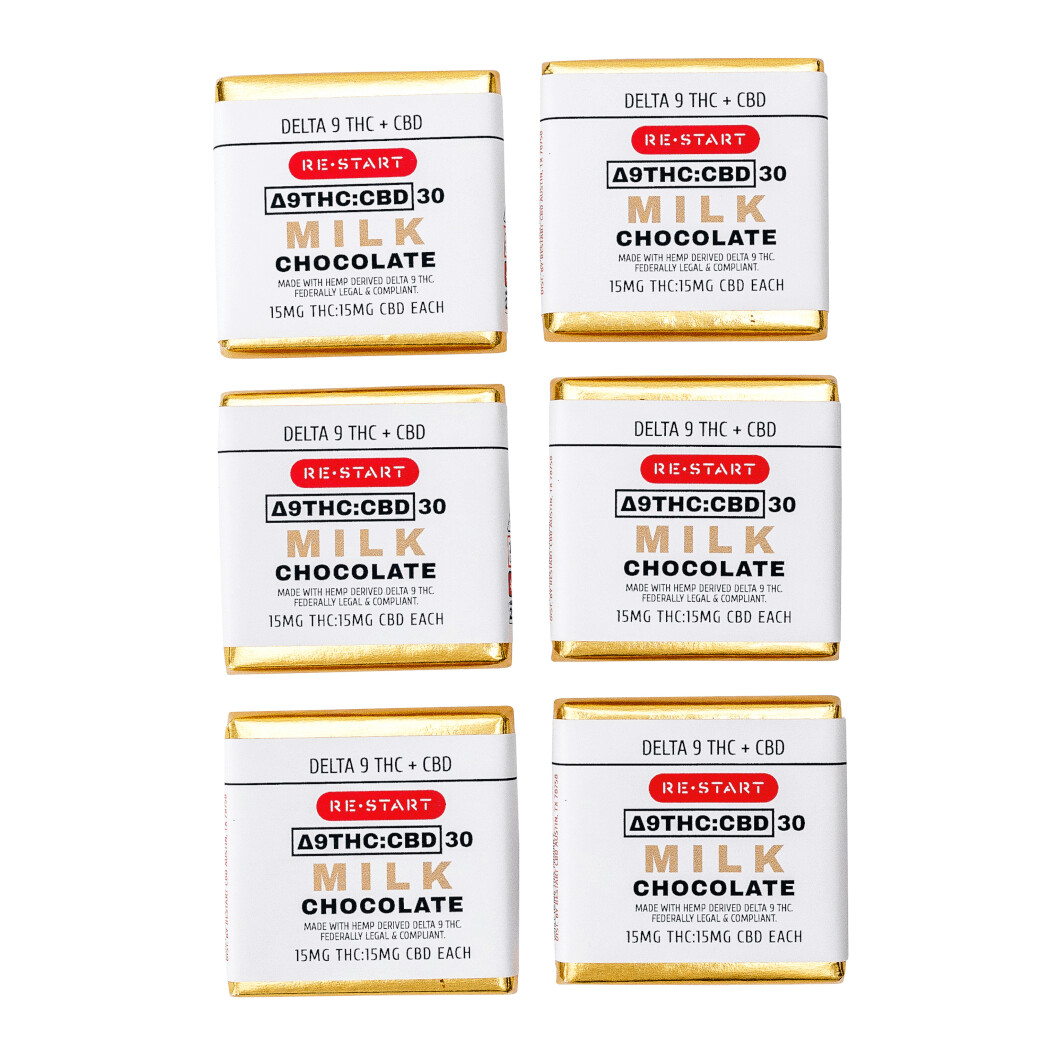 Delta 9 THC CBD 30mg Milk Chocolate Squares (1:1), Count: 6-ct