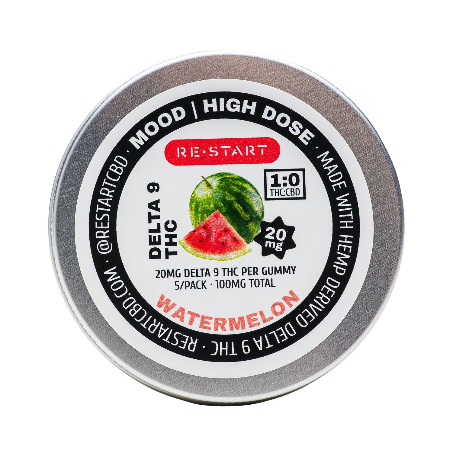 Delta 9 THC 20mg Gummies -  Watermelon, Count: 5-ct
