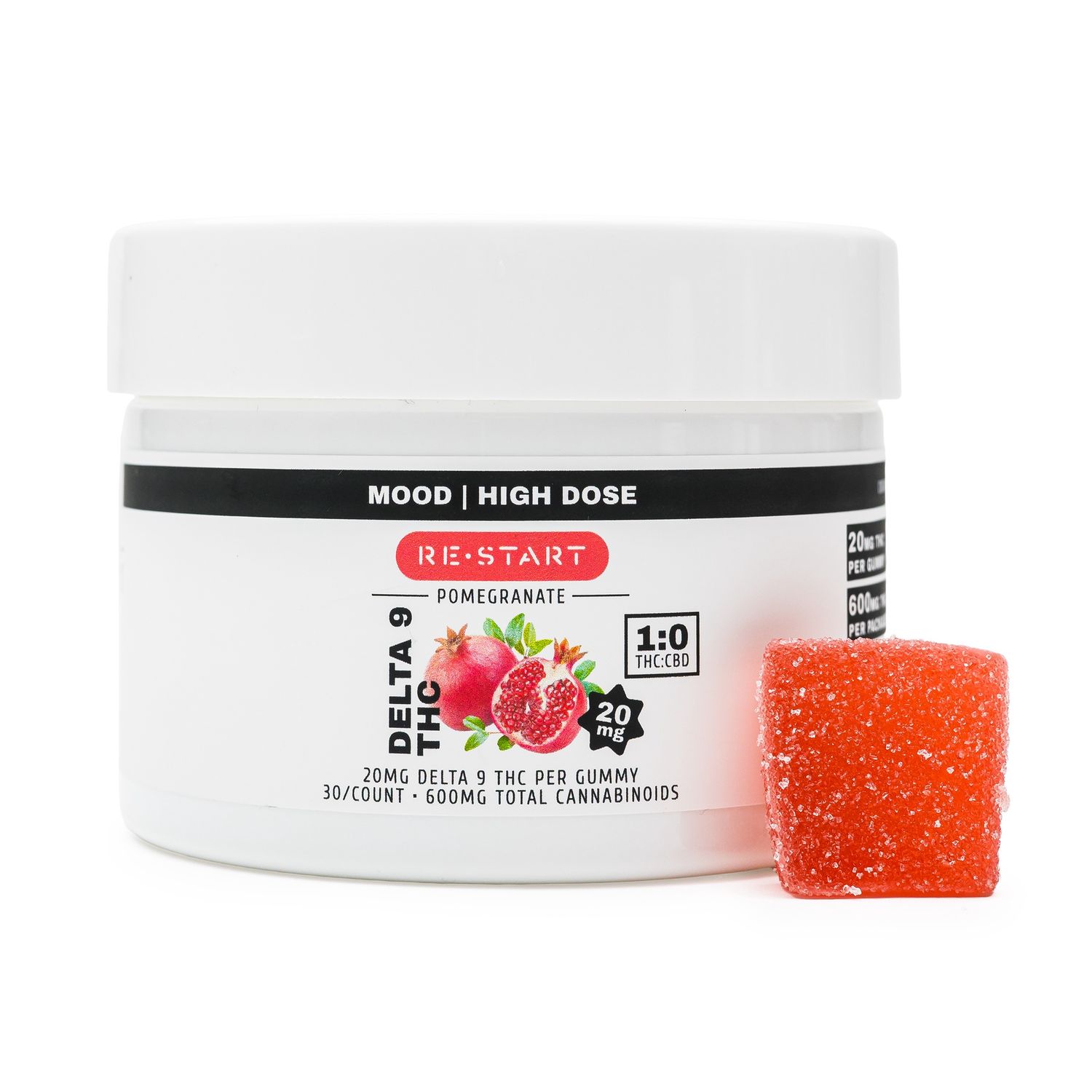Delta 9 THC 20mg Gummies - Pomegranate, Count: 30-ct
