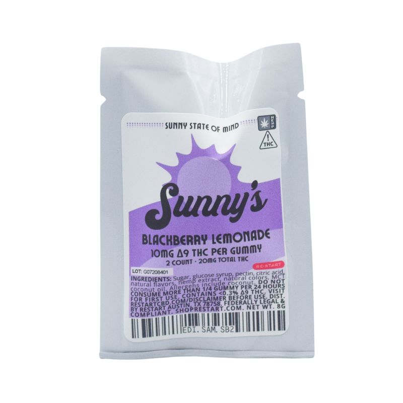 Sunny&#39;s Delta 9 THC 10mg Blackberry Lemonade Gummies / 2-ct