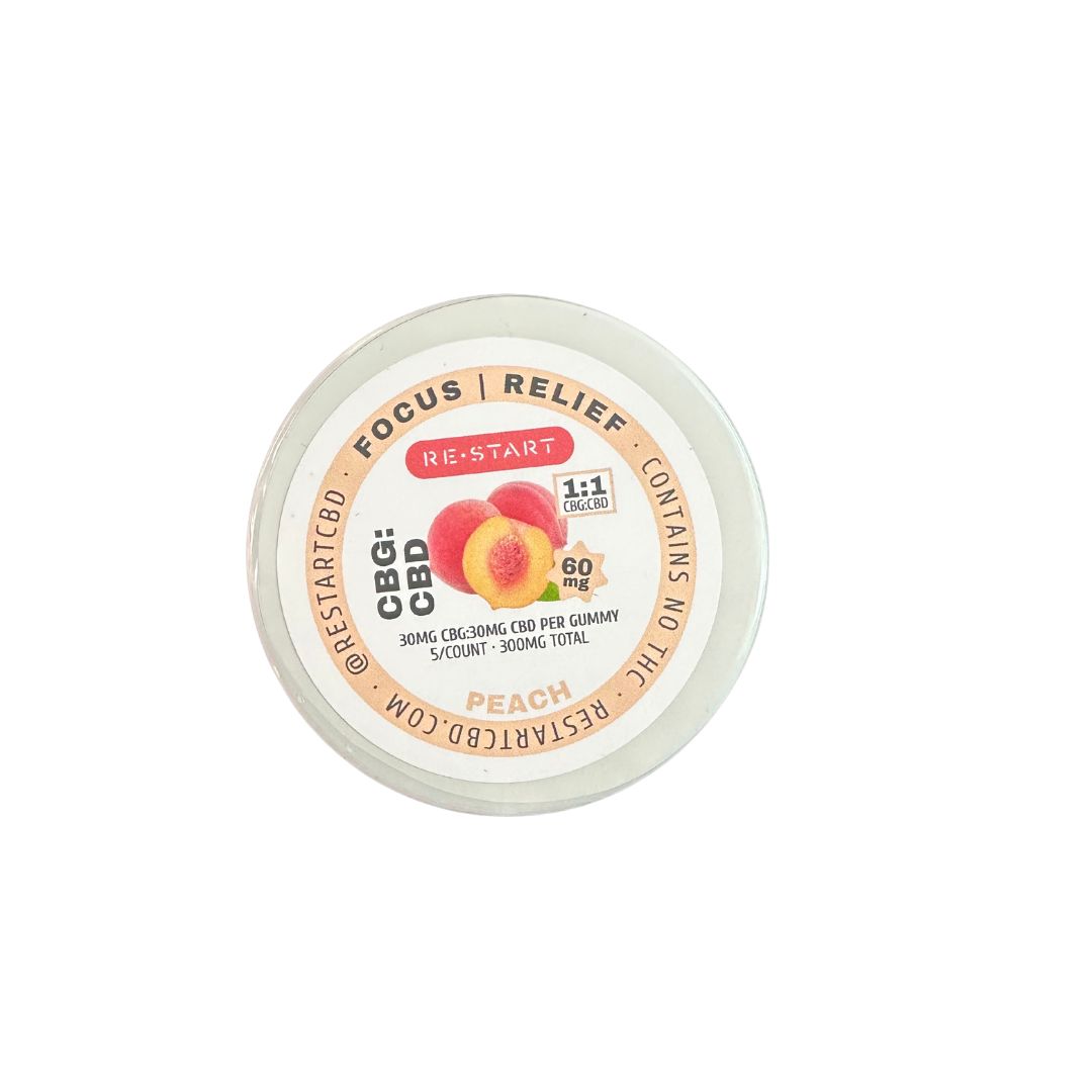 CBG 30mg + CBD 30mg Peach Gummies NO THC, Count: 5-ct