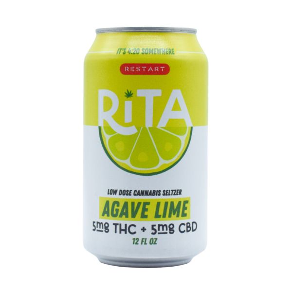 RESTART Rita Cannabis Seltzer Agave Lime Delta 9 THC 5mg + CBD 5mg 1:1 12oz, Count: Single Can