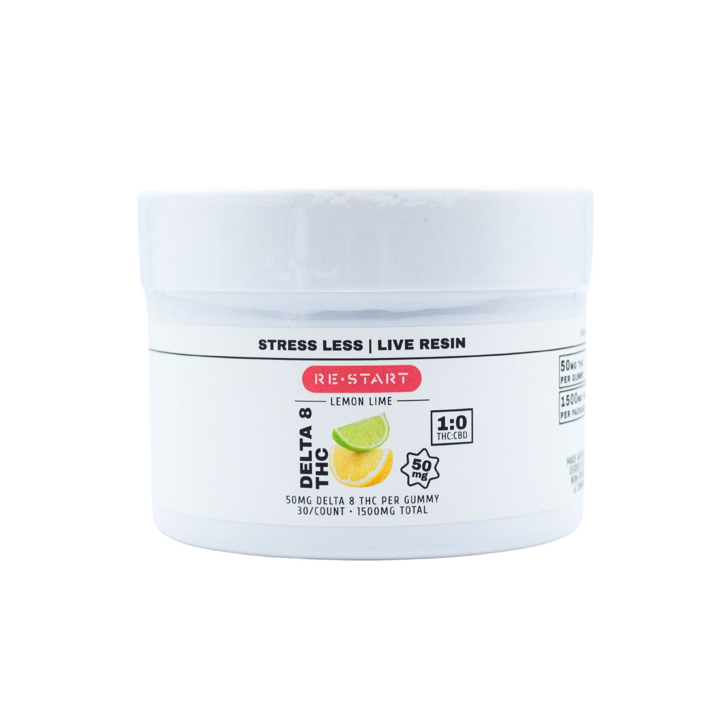 Delta 8 THC 50mg Lemon Lime Gummies - Live Resin, Count/Flavor: 30-ct