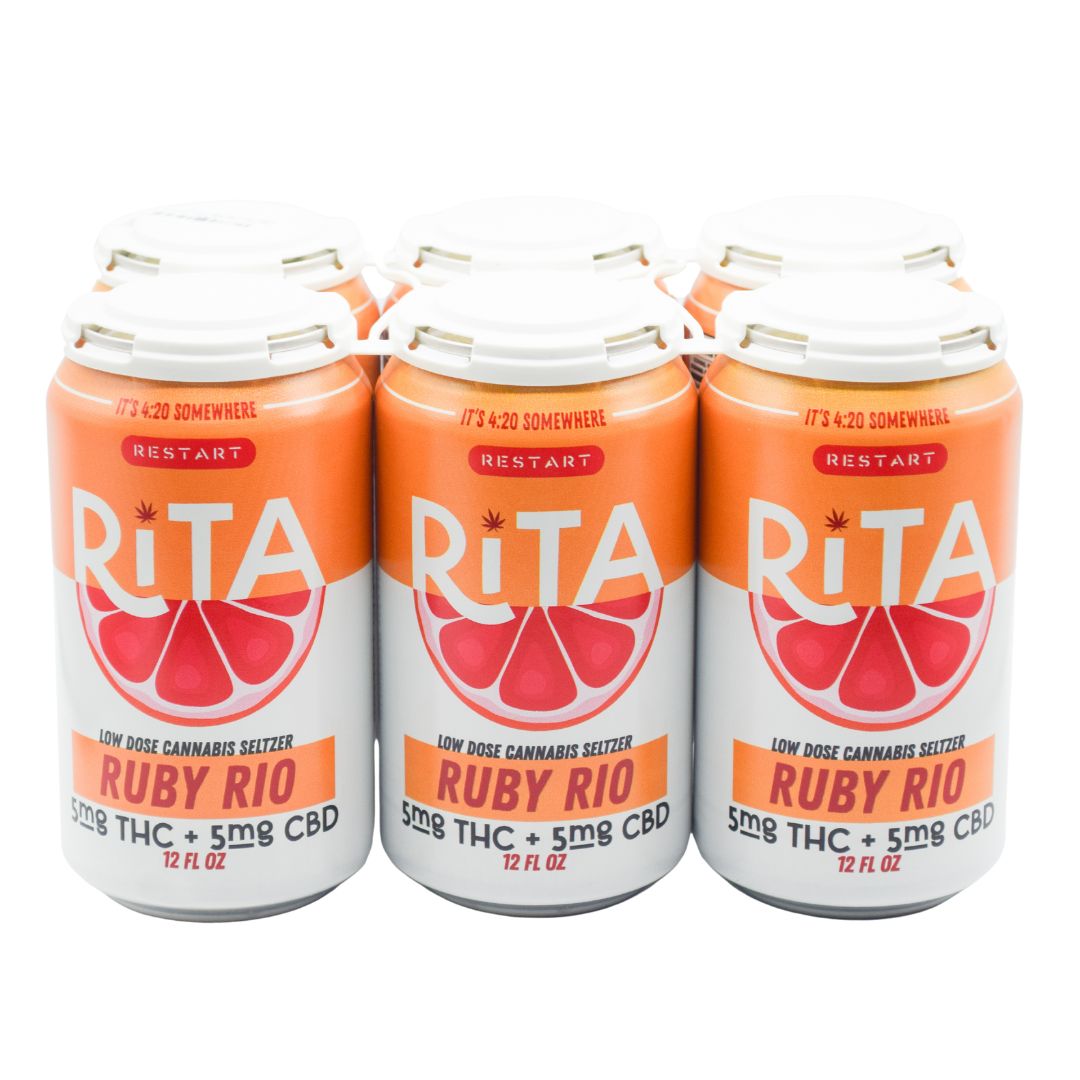 RESTART Rita Delta 9 THC 5MG + CBD 5MG Seltzer Ruby Rio 12oz, Count: 6-pack (Total THC 30MG)