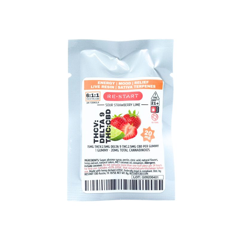 THCV THC CBD 20mg  Live Resin Sativa Gummies Strawberry Lime 1-ct