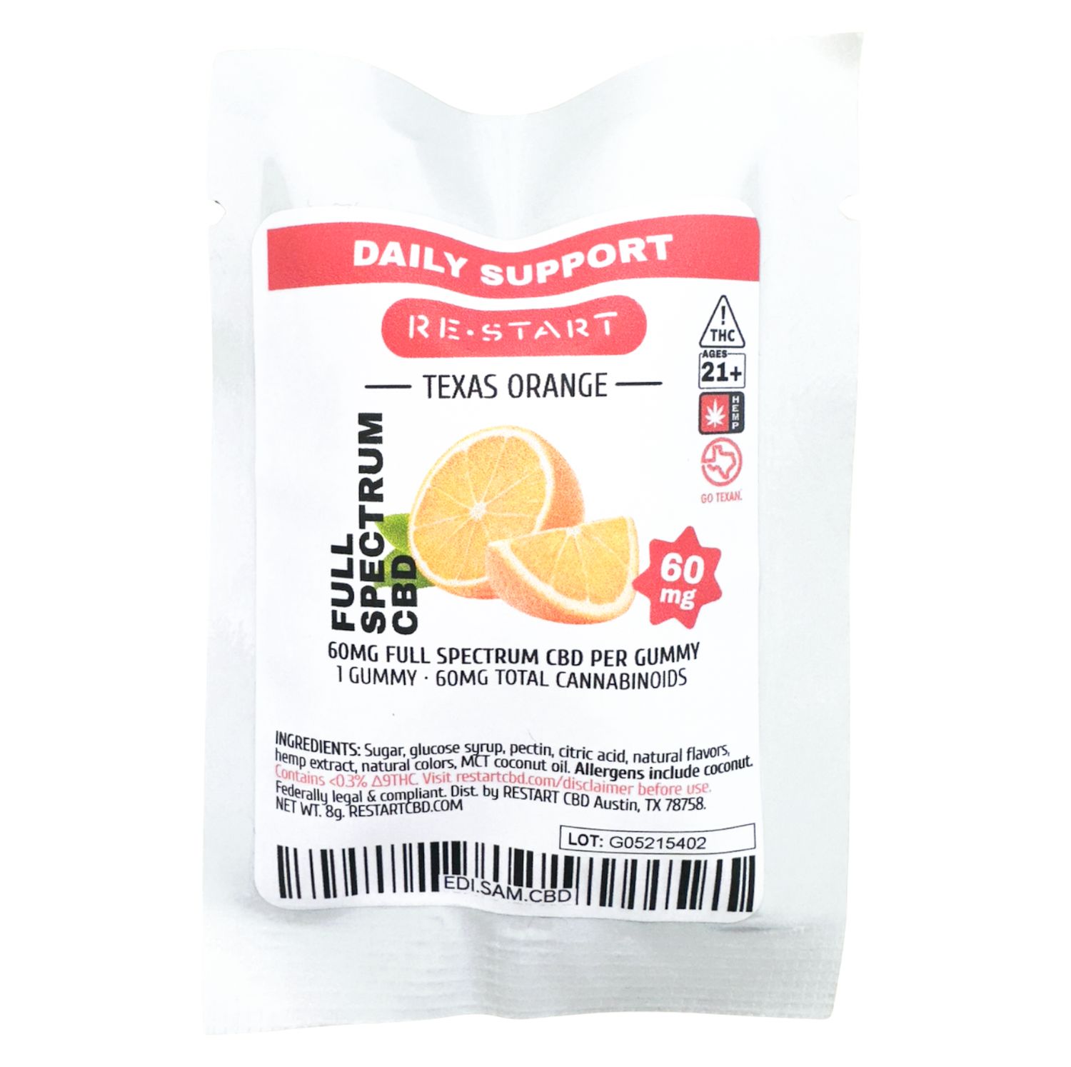 CBD Full Spectrum 60MG Gummy - Texas Orange (1-ct)