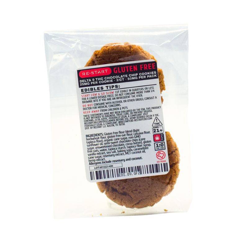 Delta 9 THC 25mg Gluten Free Chocolate Chip Cookies (2-ct 50mg) Reg. Price $12