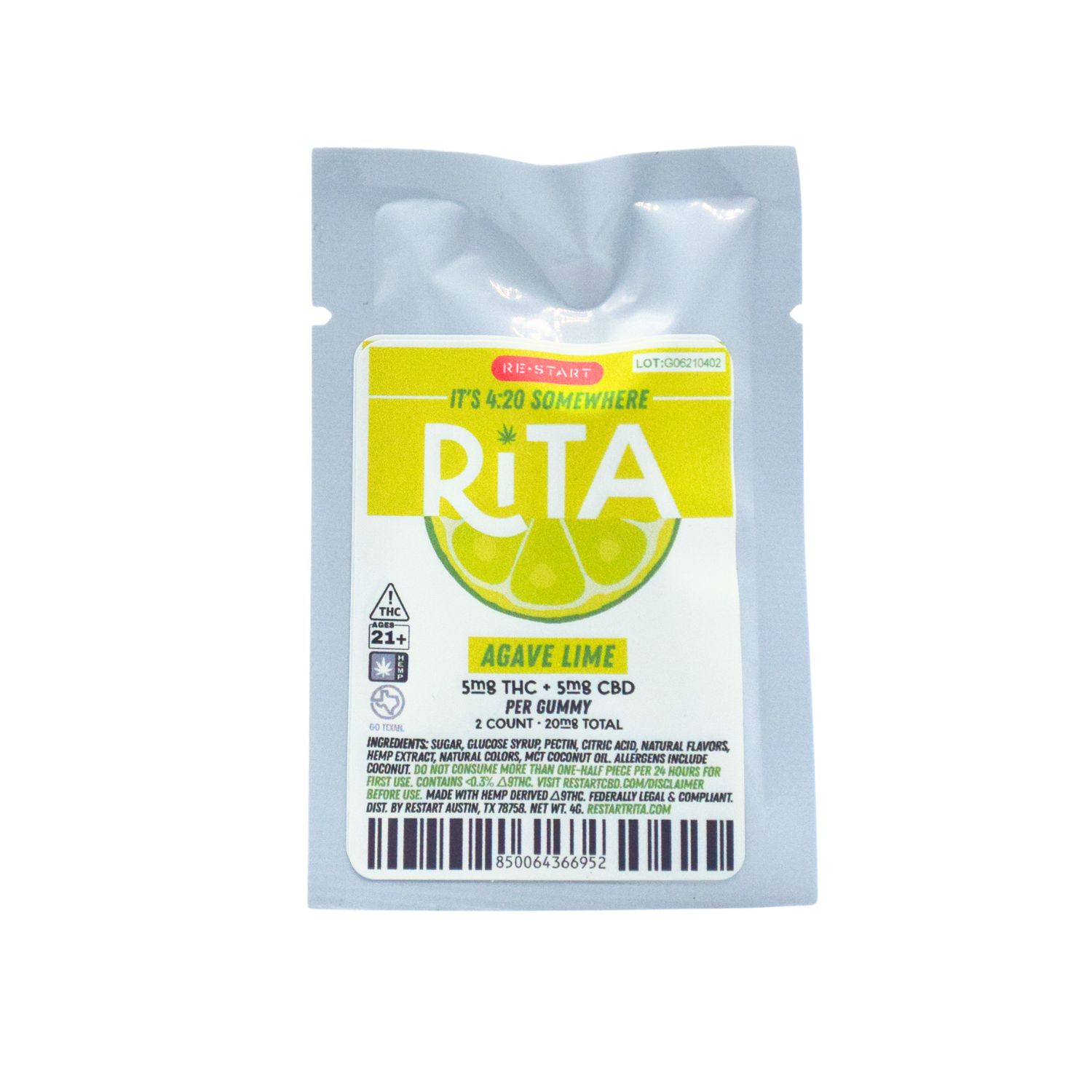 Rita D9 THC CBD 10mg  Gummies Agave Lime 1:1 2-ct Sample