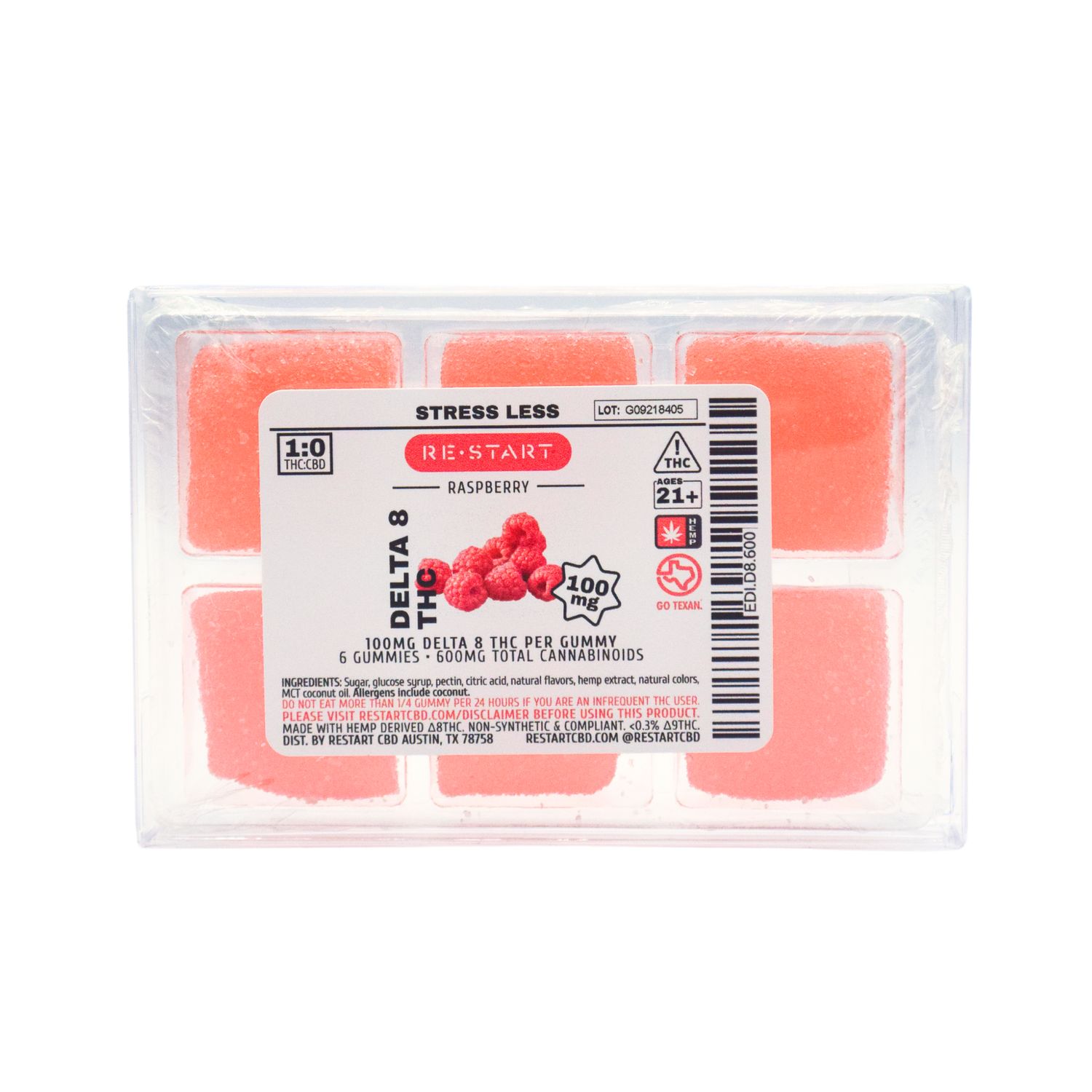 Delta 8 THC 100MG Gummies Raspberry - High Strength, Count: 6-ct (Reg. Price $27)