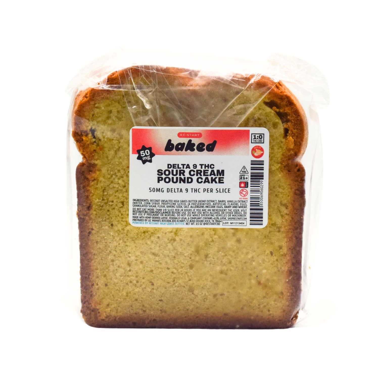 RESTART Baked Delta 9 THC 50mg Sour Cream Pound Cake