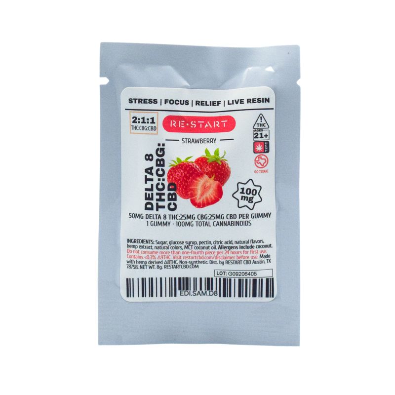 Live Resin Delta 8 THC CBG CBD 100mg Strawberry Gummies 1-ct Live Resin