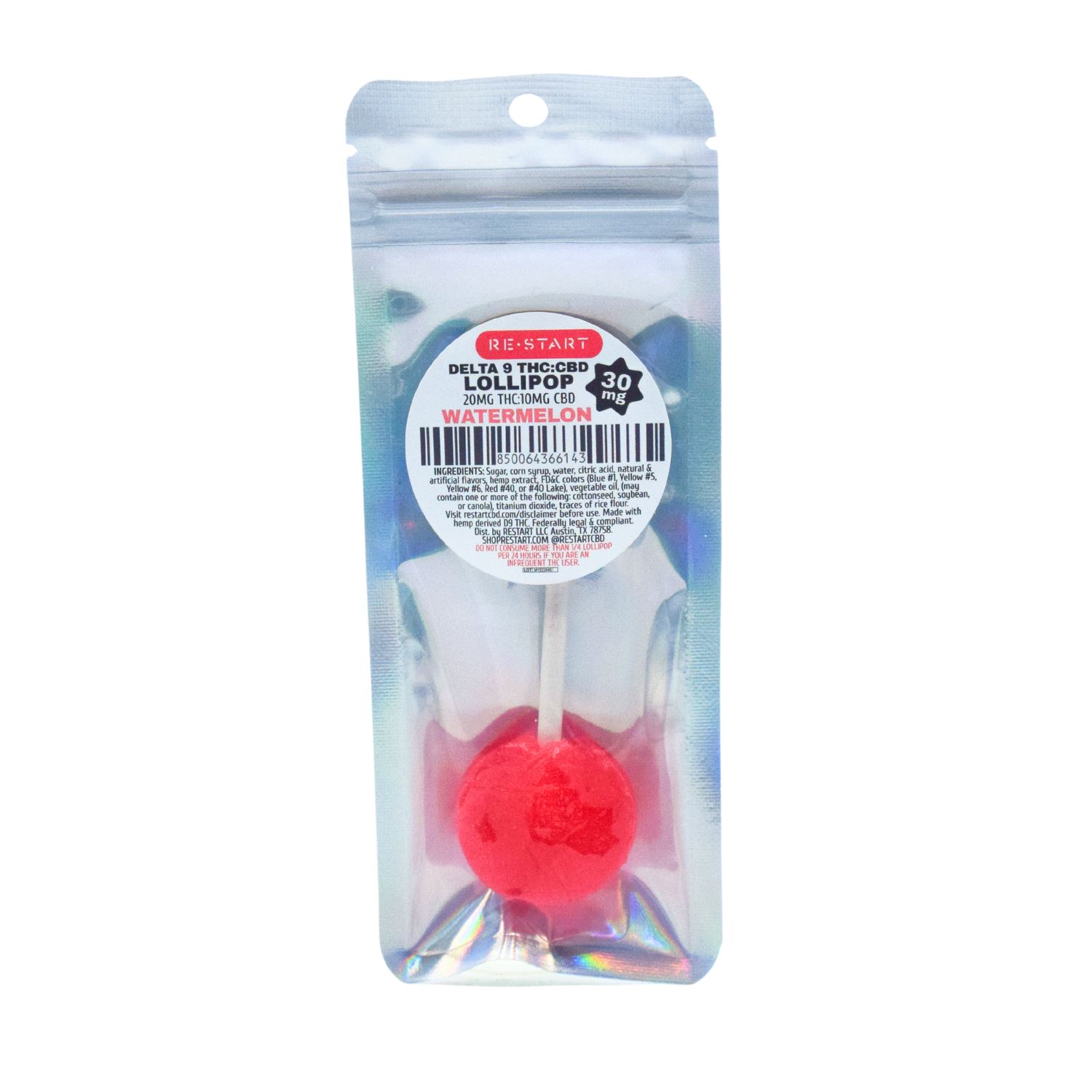 Delta 9 THC 20mg + CBD 10mg Lollipops Watermelon, Count: 1-ct