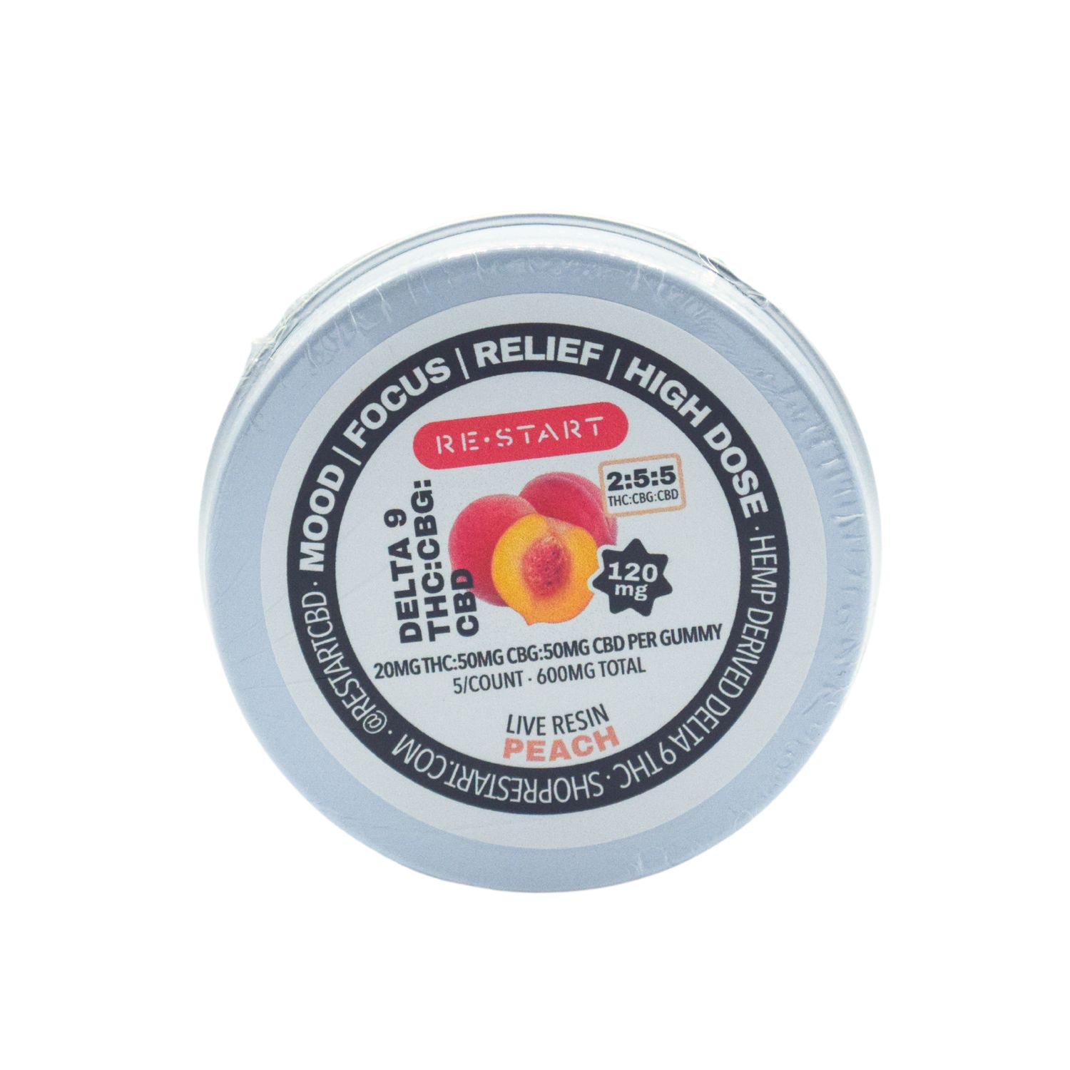 Delta 9 CBG CBD 120MG Gummies Peach Live Resin, Count: 5-ct