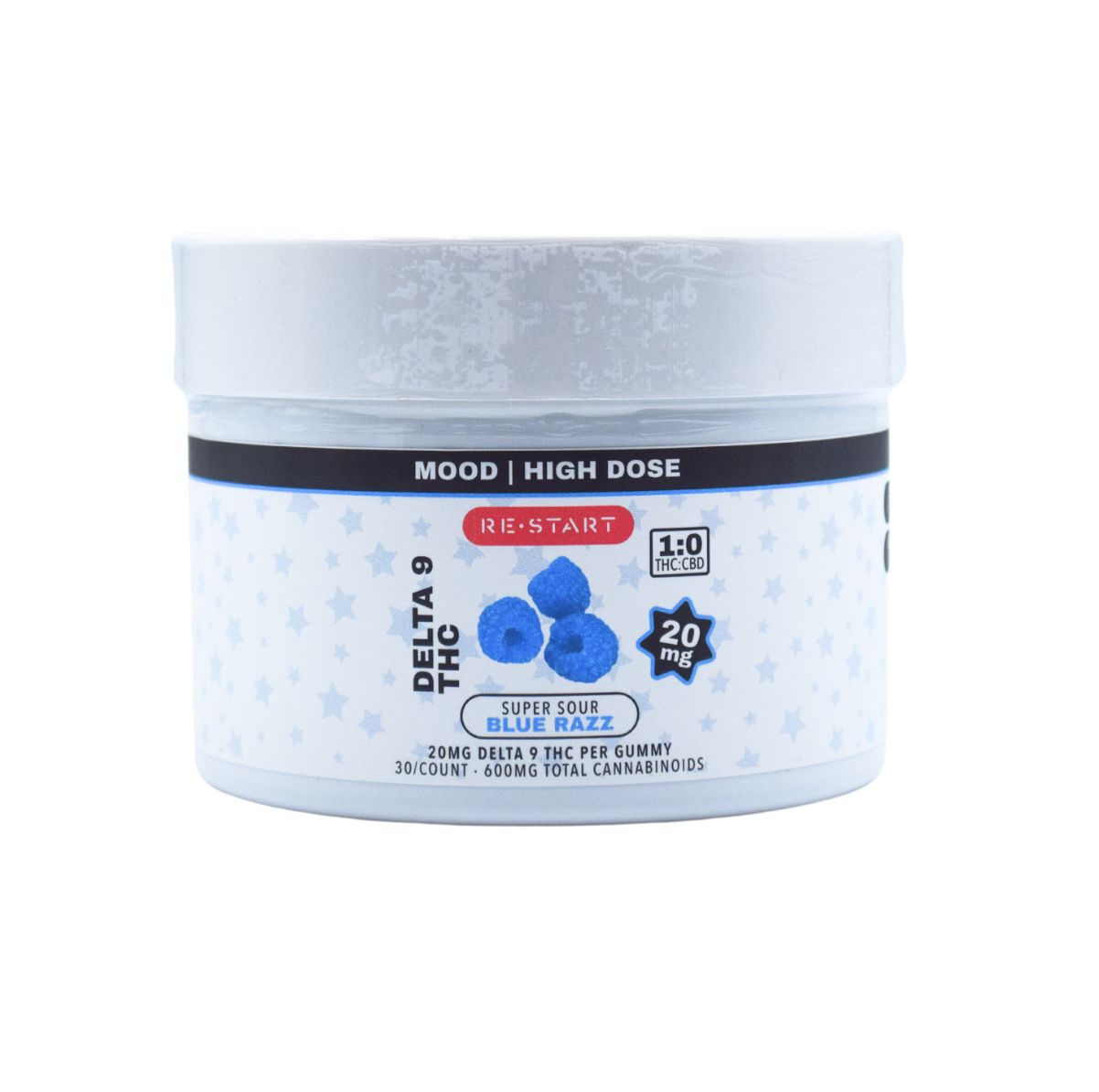 Delta 9 THC 20mg Super Sour Blue Raspberry Gummies, Count: 30-ct (Reg.Price $130)