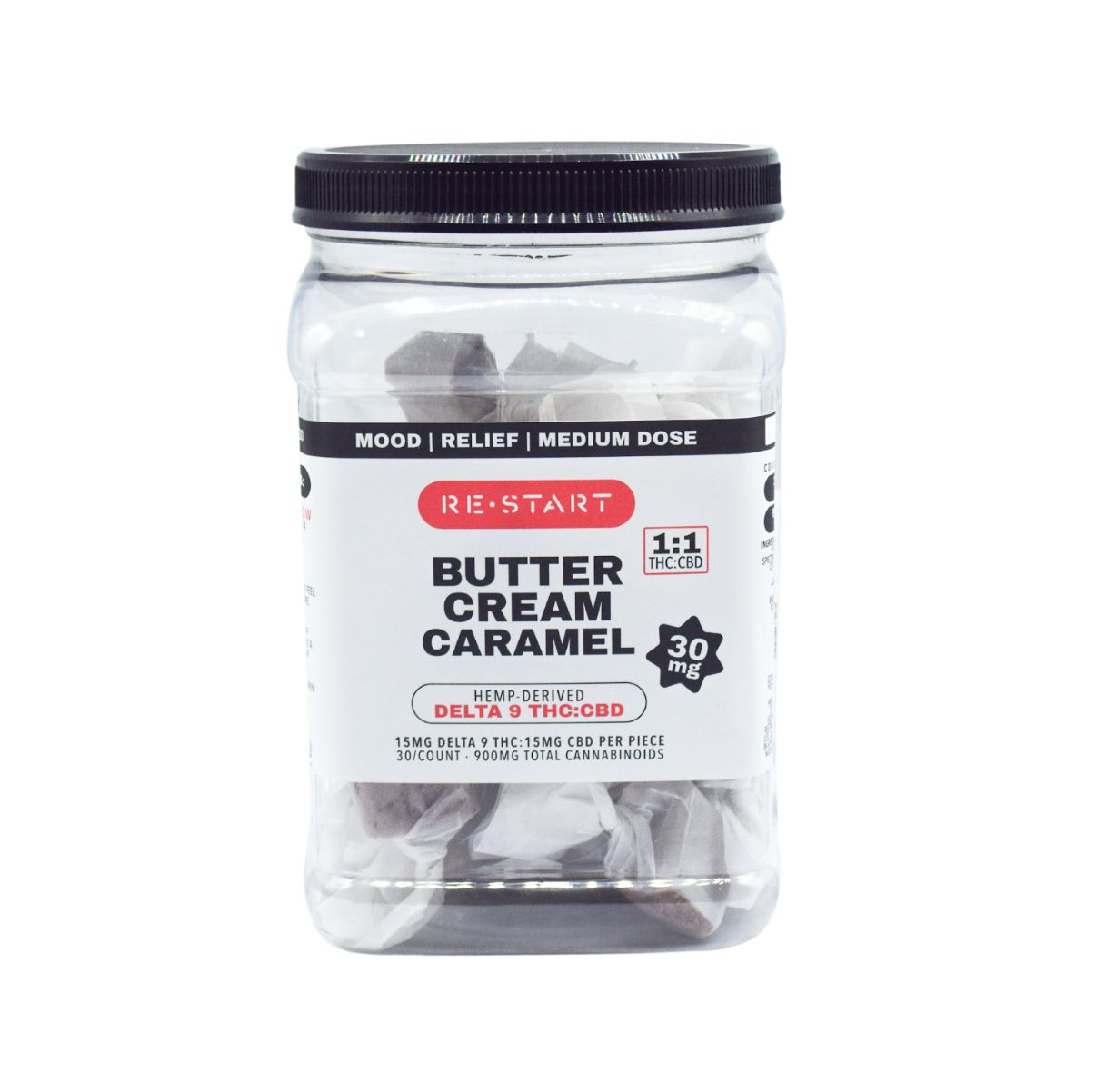 Delta 9 THC CBD 30mg Butter Cream Caramels, Count: 30-ct