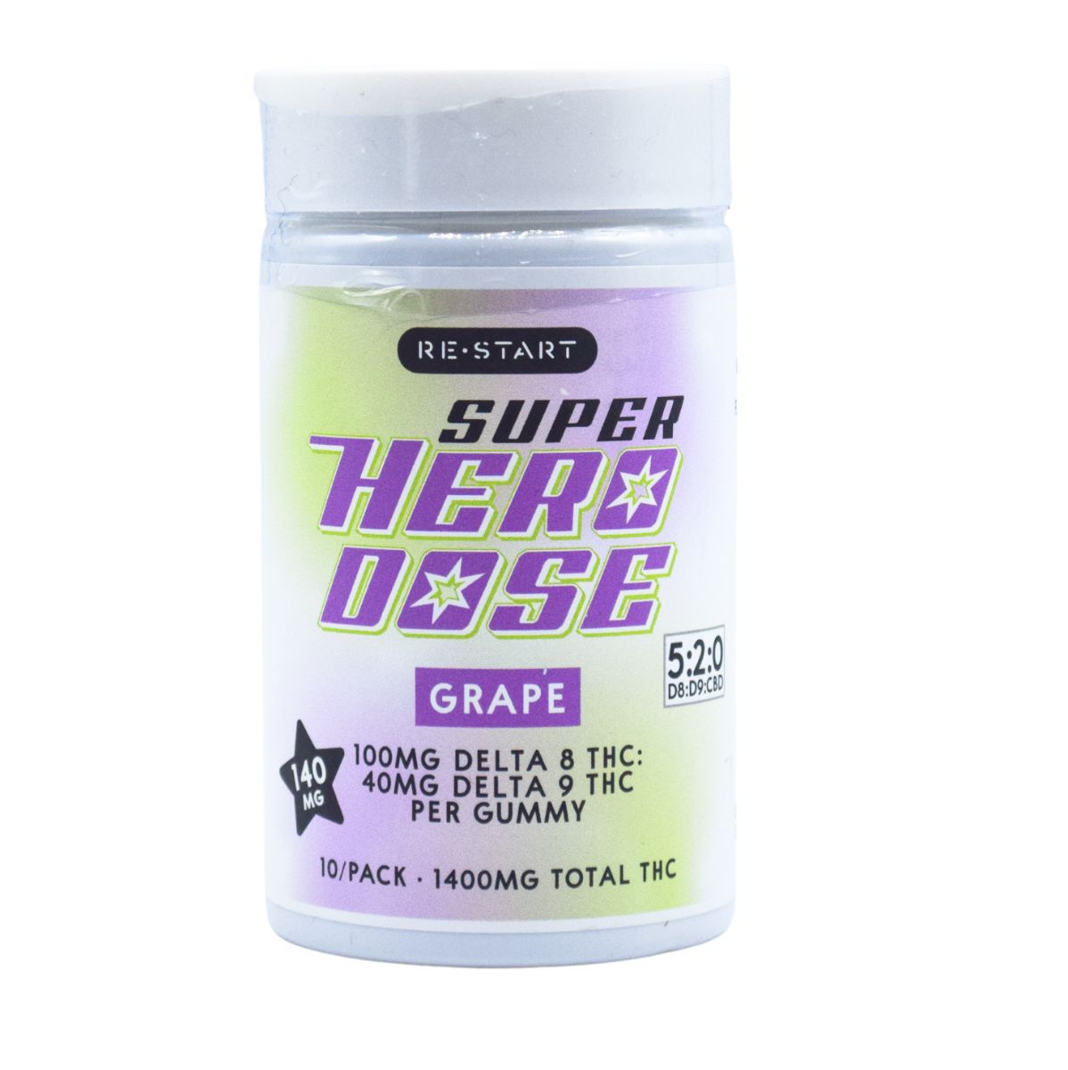 Super Hero Dose Delta 9 THC 40mg + Delta 8 100mg Gummies Grape, Count: 10-ct
