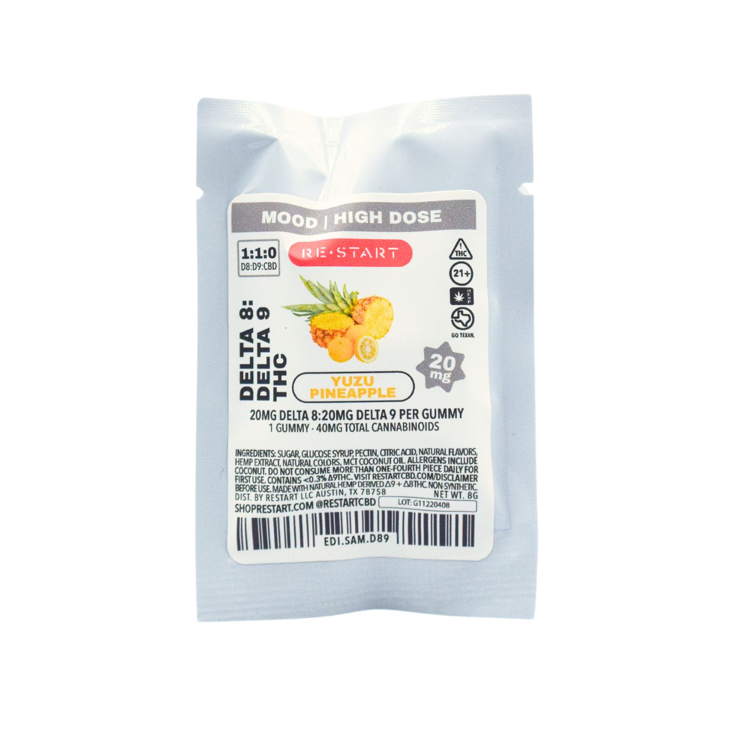 Delta 9 + Delta 8 40mg  Gummies Yuzu Pineapple 1-ct