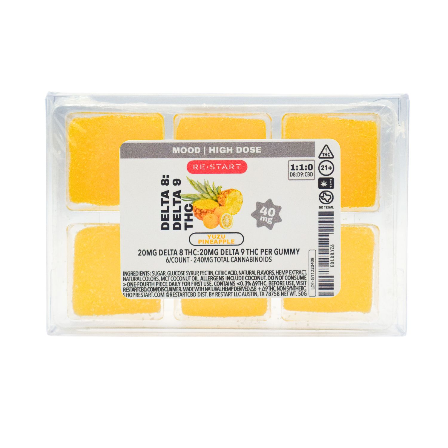 Delta 9 20MG + Delta 8 20MG Gummies Yuzu Pineapple, Count: 6-ct (Reg Price $35)