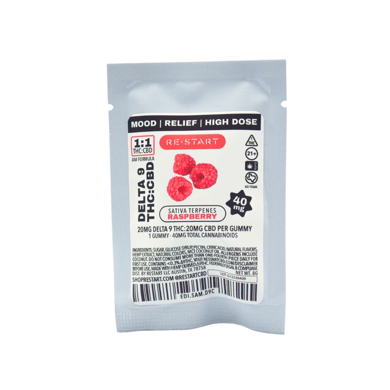 Delta 9 THC CBD Raspberry 40mg Gummies 1-ct