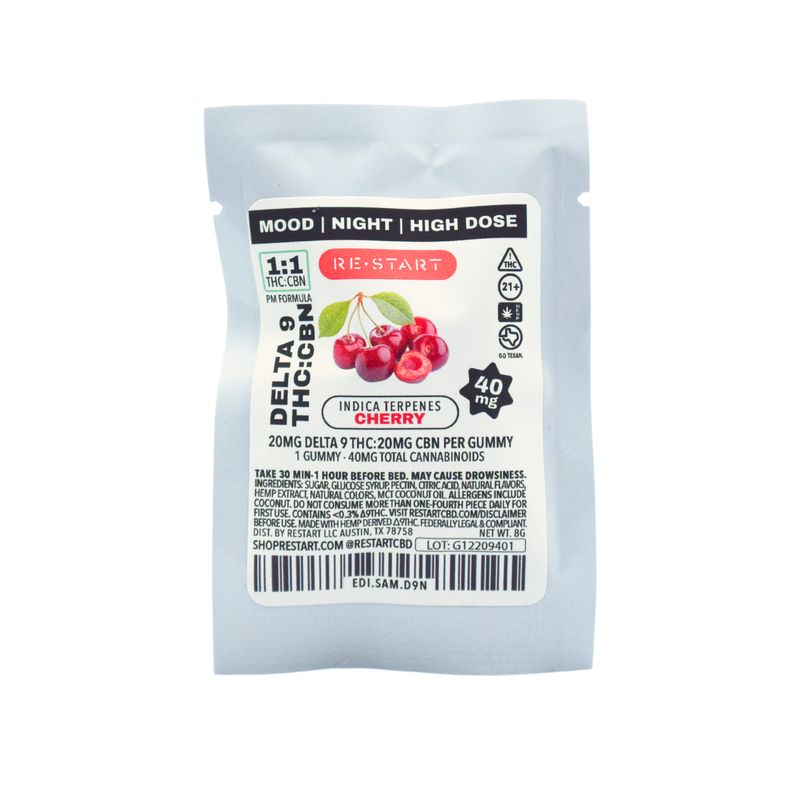 Delta 9 THC CBN 40mg Cherry Indica Gummies 1-ct