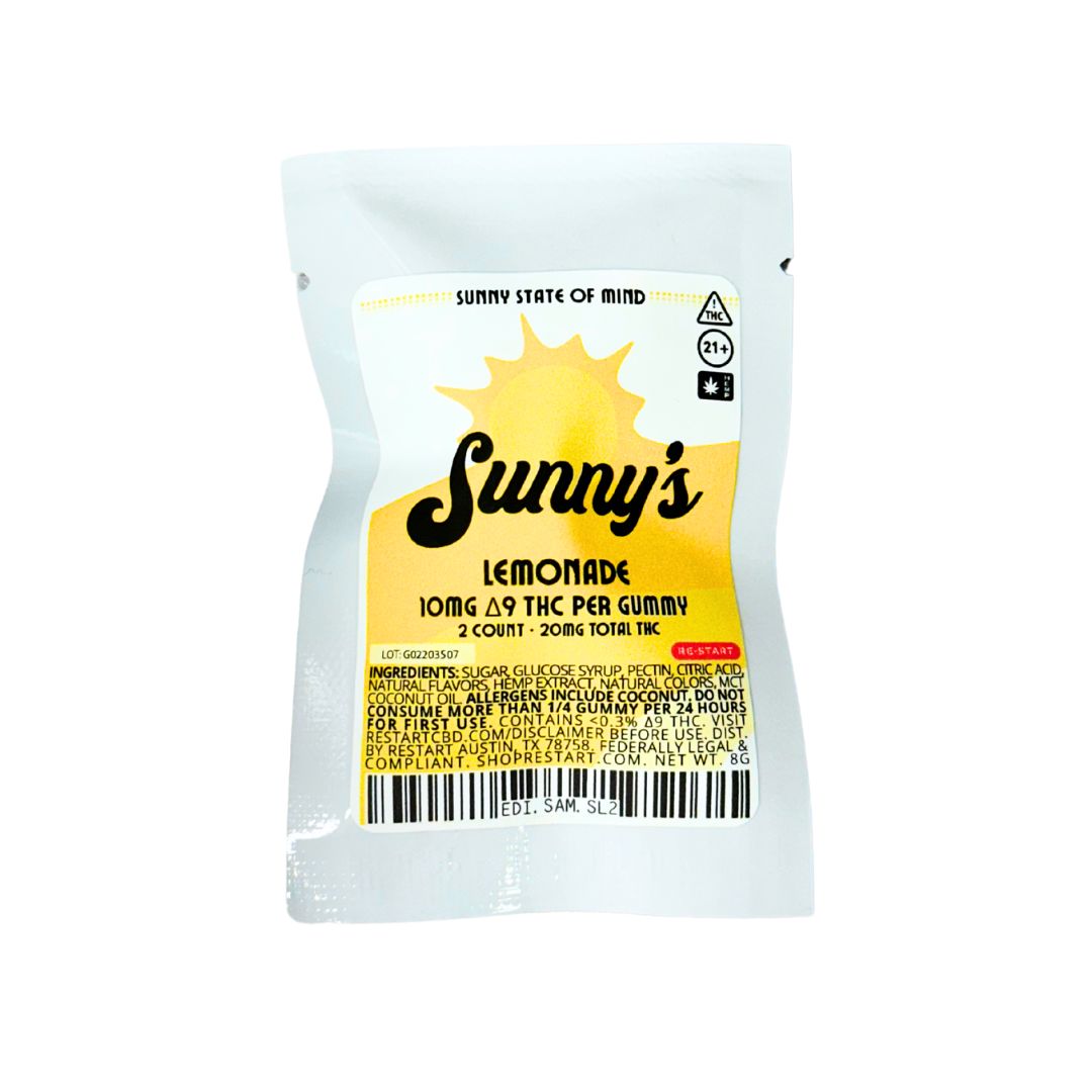 Sunny&#39;s Delta 9 THC 10mg Lemonade Gummies 2-ct