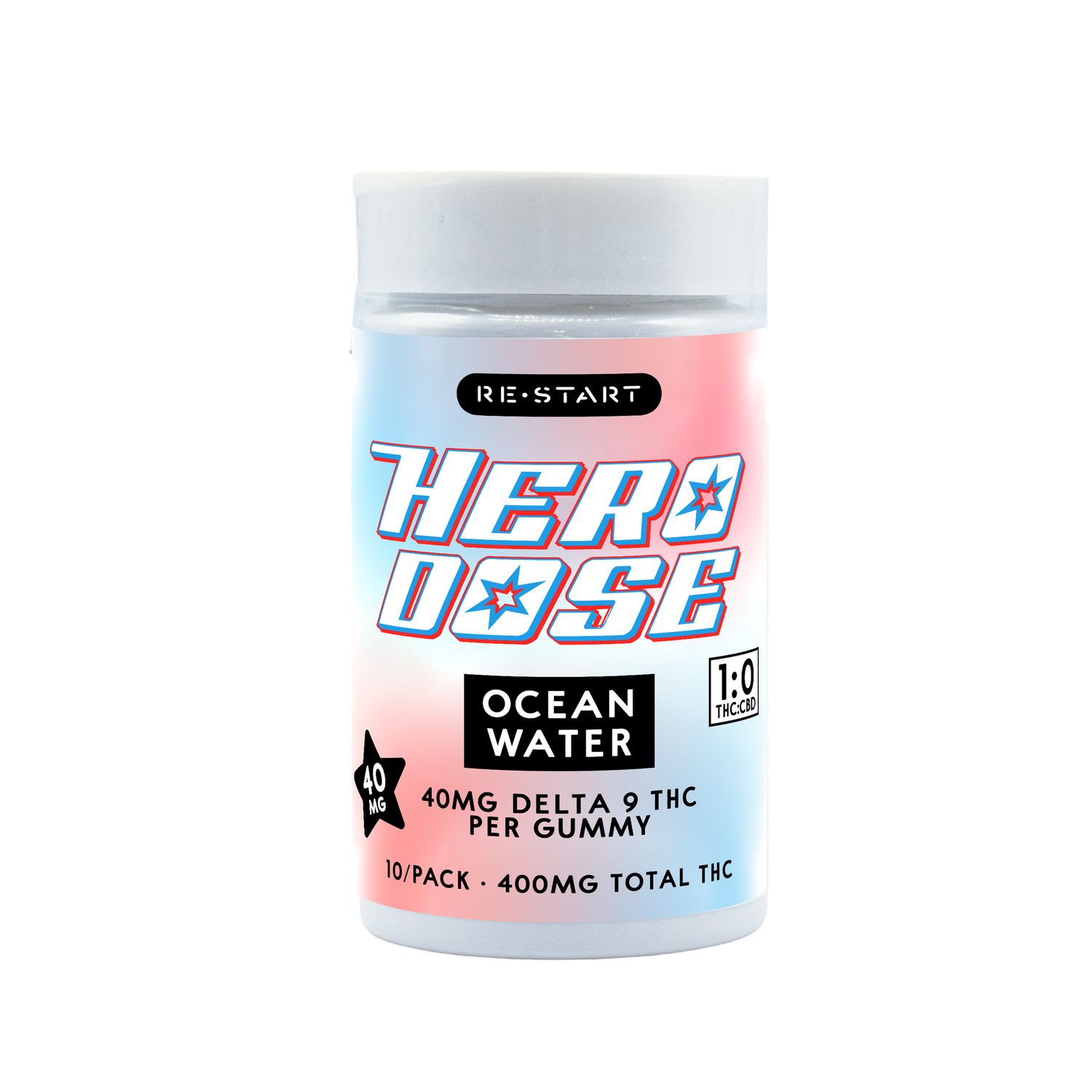 Hero Dose Delta 9 THC 40mg Gummies Ocean Water (Coconut Lime), Count: 10ct (Reg. Price $65)
