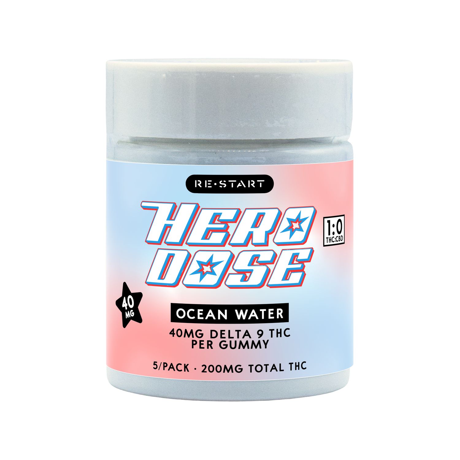 Hero Dose Delta 9 THC 40mg Gummies Ocean Water (Coconut Lime), Count: 5ct (Reg Price $35)