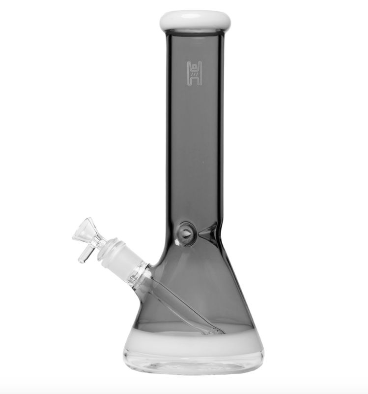 Human Grade 9&quot; Beaker Water Pipe - Smoke w/White Accents