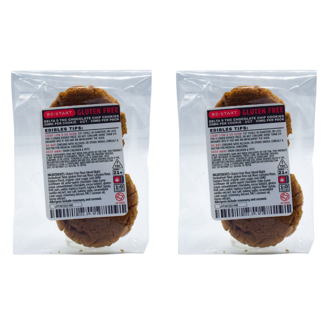 Delta 9 THC 25mg Gluten Free Chocolate Chip Cookies (4ct 100mg)