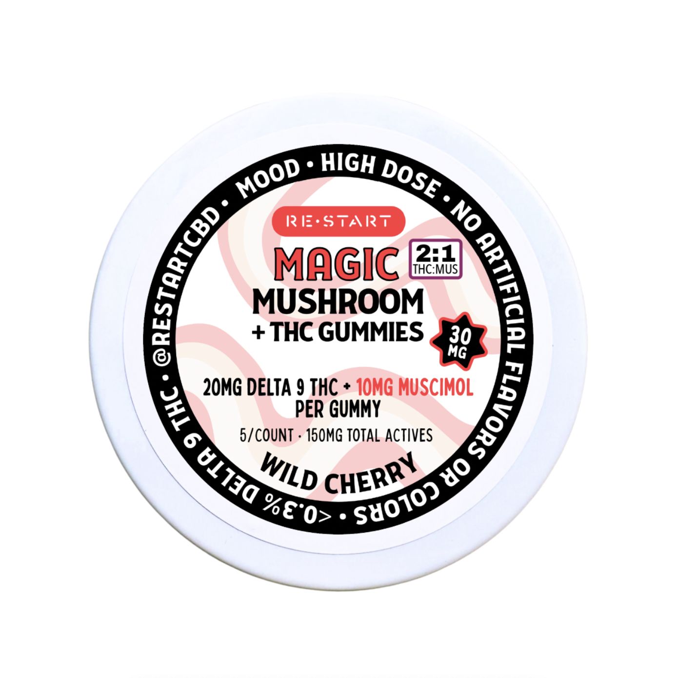 Delta 9 Magic Mushroom Gummies + Muscimol 30mg Wild Cherry, Quantity: 5-ct