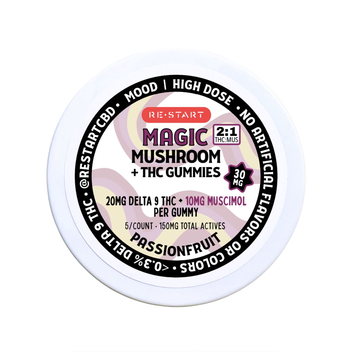 Delta 9 Magic. Mushroom Gummies + Muscimol 30mg Passion Fruit, Quantity: 5-ct