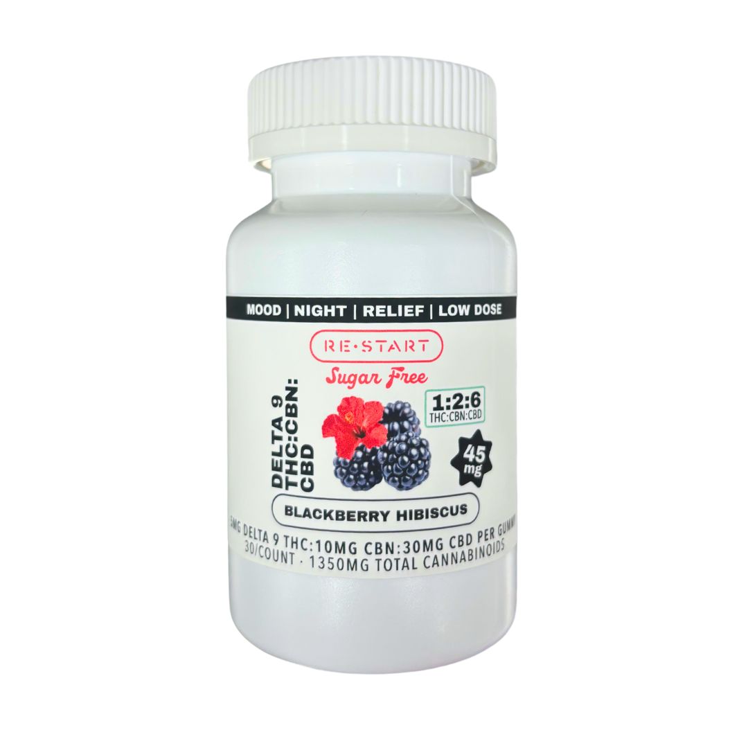 Sugar-Free Delta 9 CBN 45MG Gummies - Blackberry Hibiscus, Count: 30-ct
