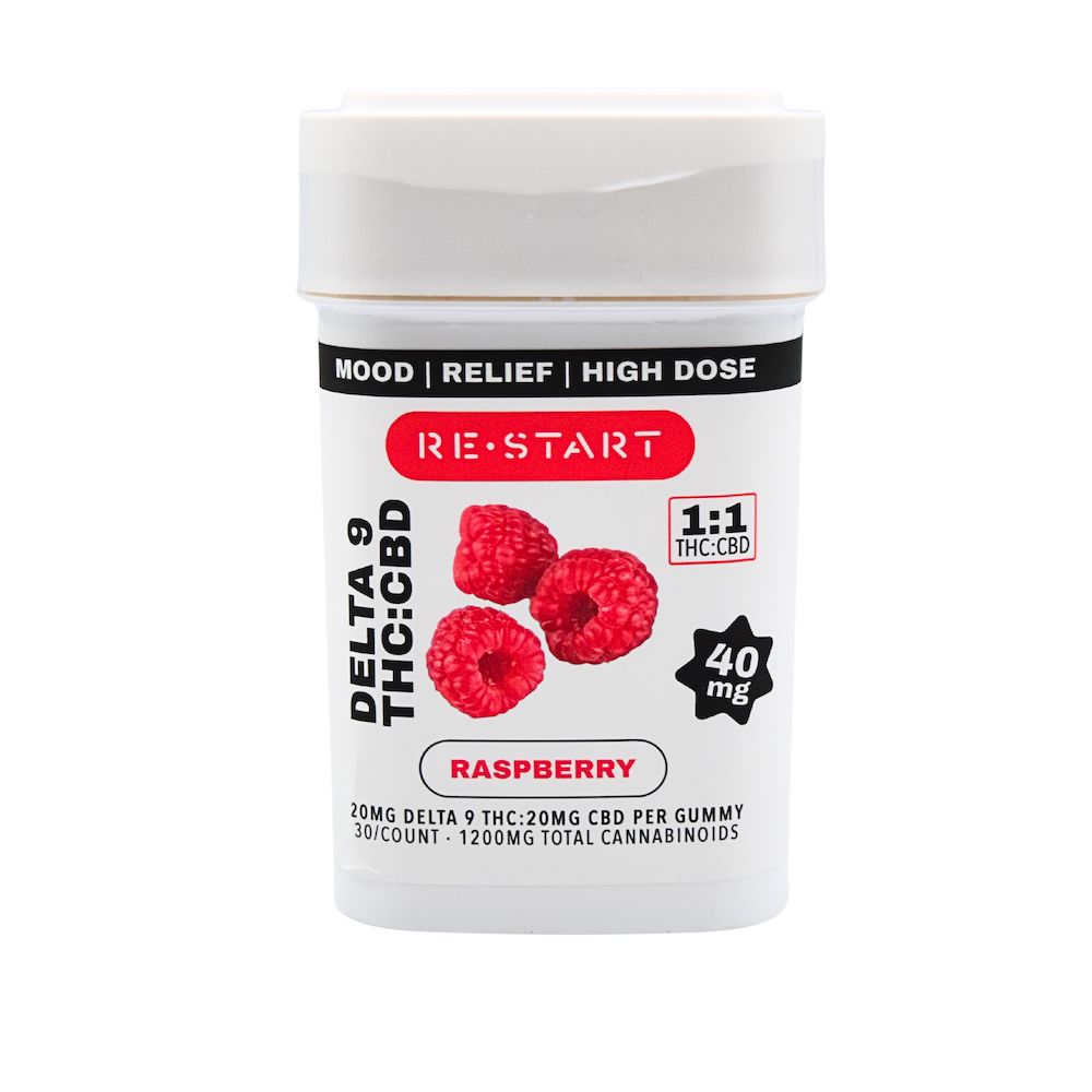 Delta 9 THC 20MG + CBD 20MG Gummies Raspberry 30-ct
