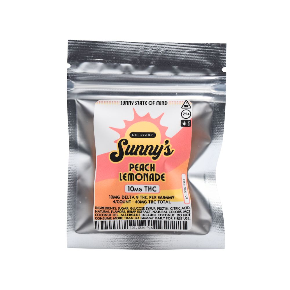 Sunny&#39;s Delta 9 THC 10mg Peach Lemonade 4-ct (Total THC 40MG)