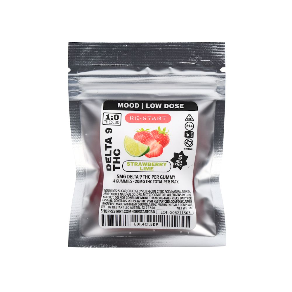 Delta 9 THC 5MG Gummies Strawberry Lime  4-ct (Total THC 20MG)
