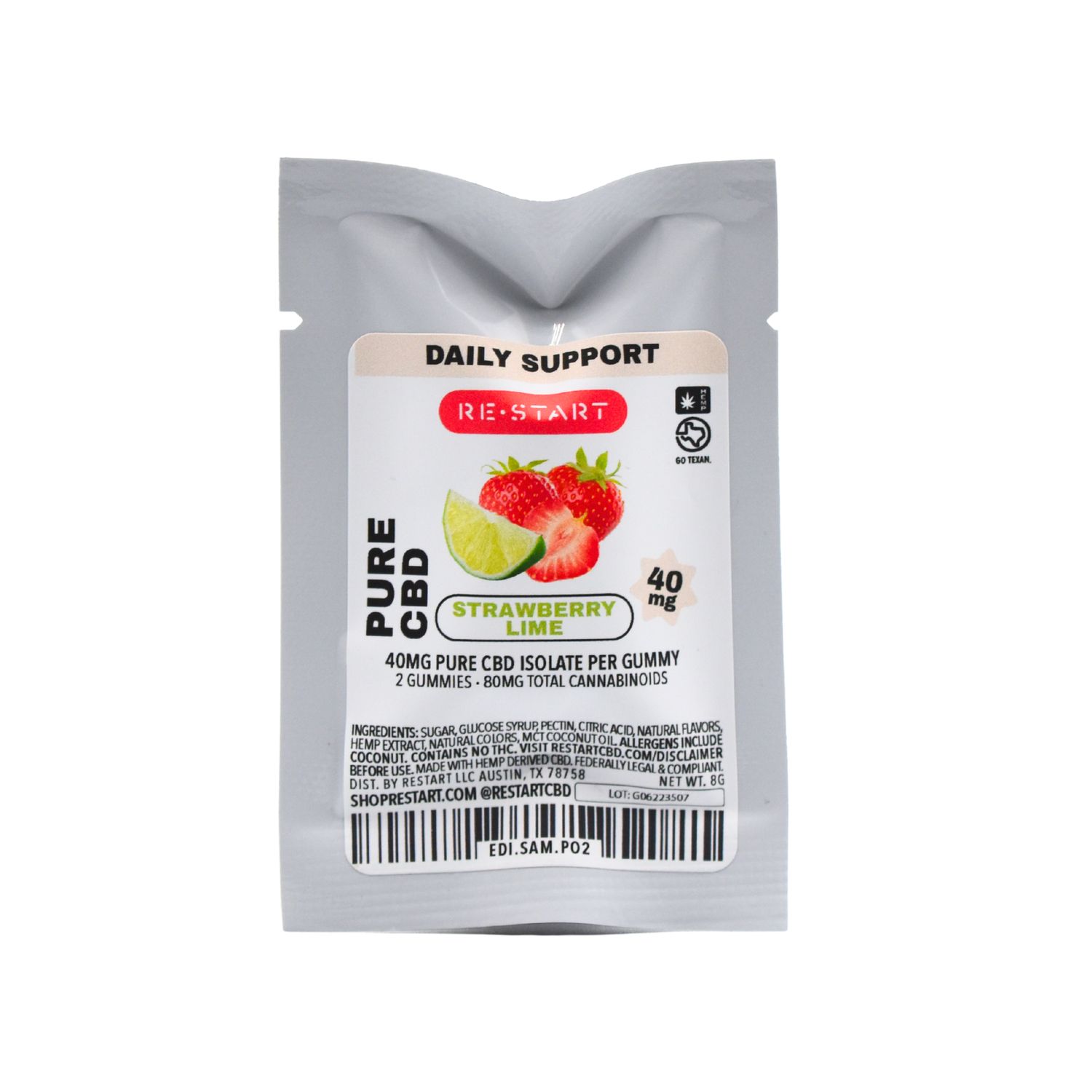 CBD NO THC 40MG Gummies Strawberry Lime 2-ct