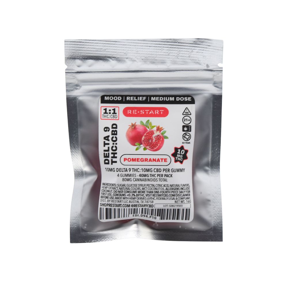 Delta 9 THC 10MG + CBD 10MG Pomegranate Gummies 4-ct