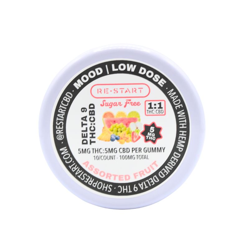 Sugar-Free Delta 9 5MG + CBD 5MG Fruit Gummies 10-ct Sugar-Free Delta 9 5MG + CBD 5MG Fruit Gummies 10-ct