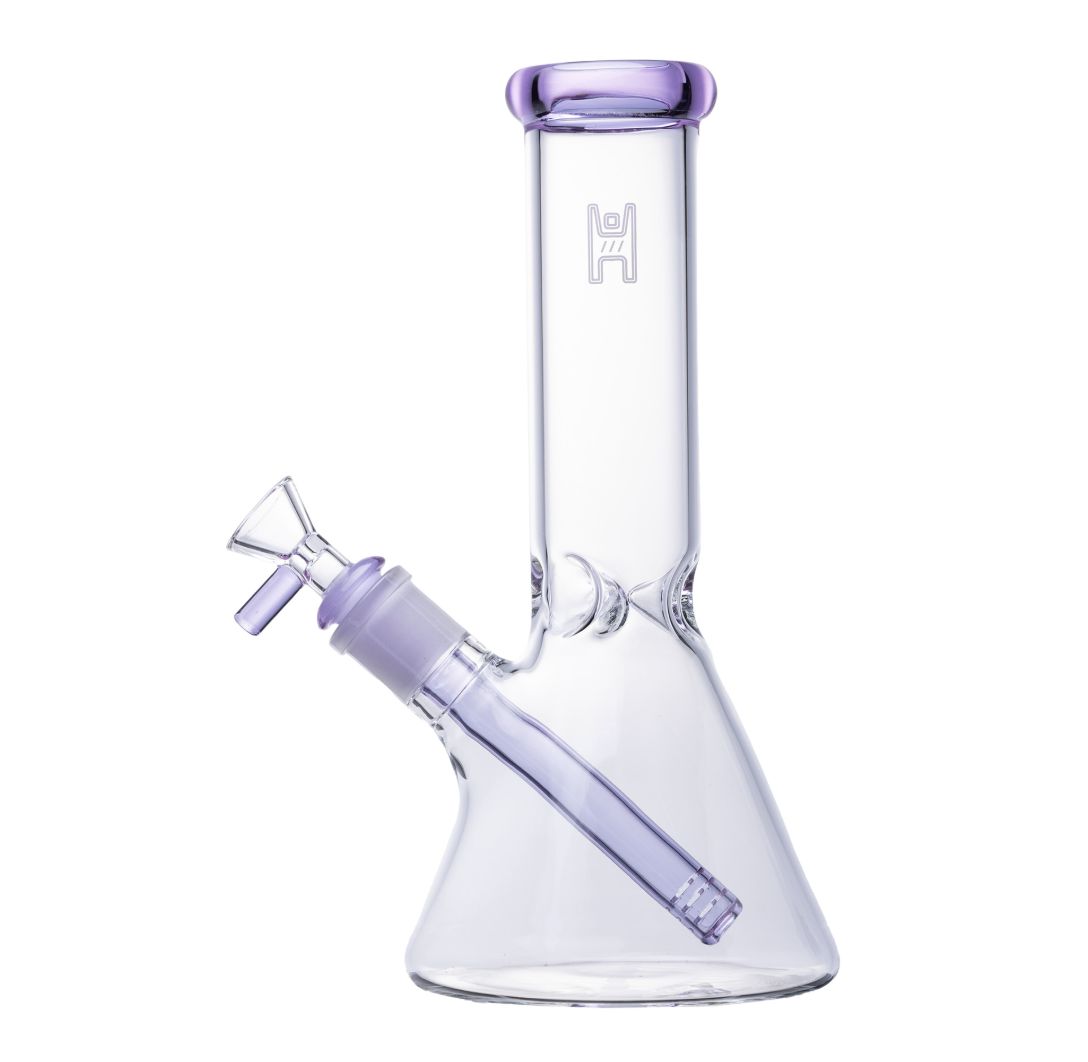 Human Grade 9&quot; Beaker Water Pipe - Clear w/Lavender Accents