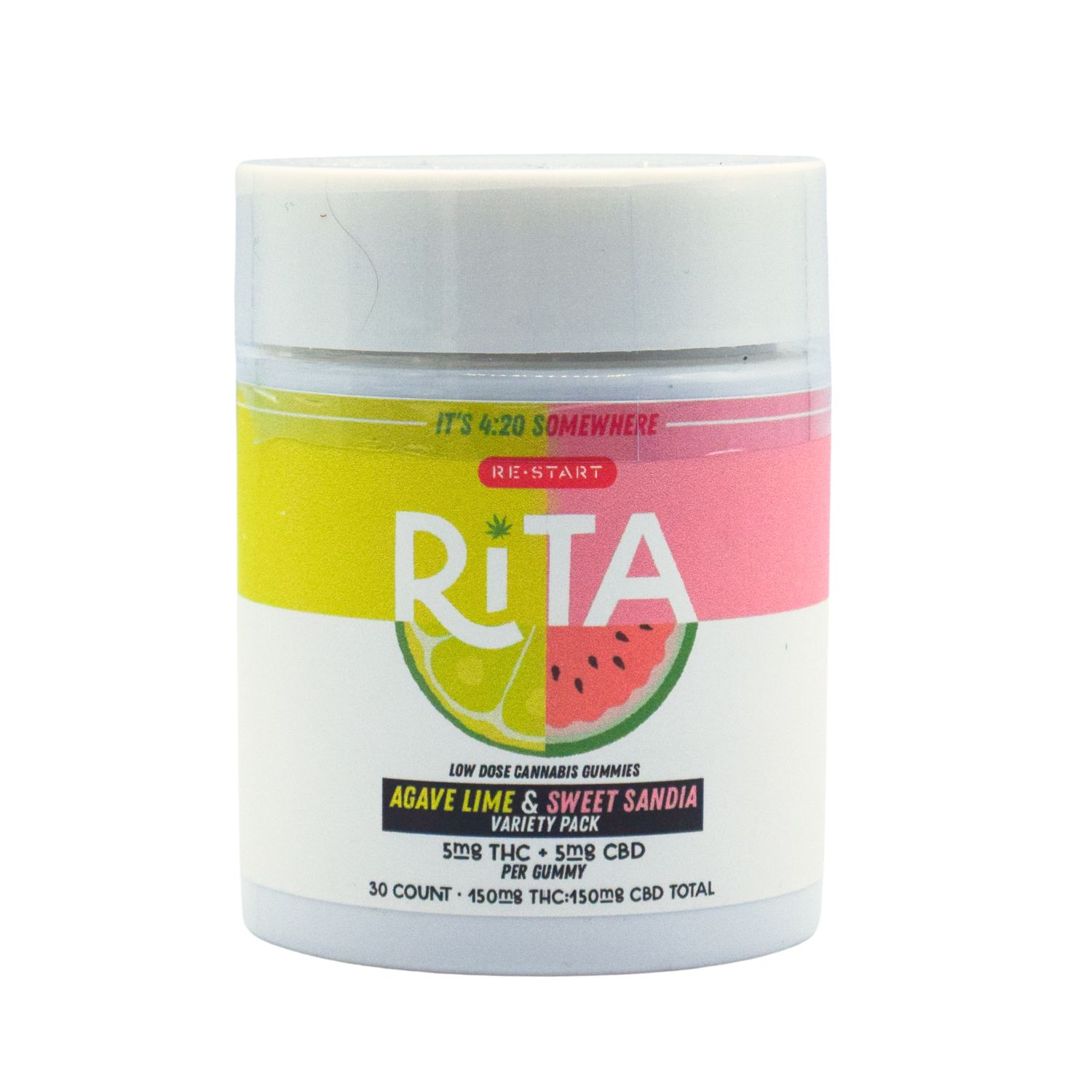 RESTART Rita Delta 9 THC CBD 10mg Gummies 2-Flavor Variety 30-ct (Reg. Price $40), Count: Agave Lime + Sweet Sandia