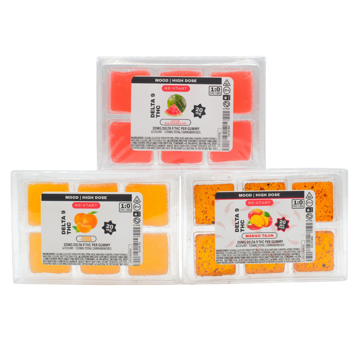 Delta 9 THC 20mg Gummies Trio 3 x 6-ct