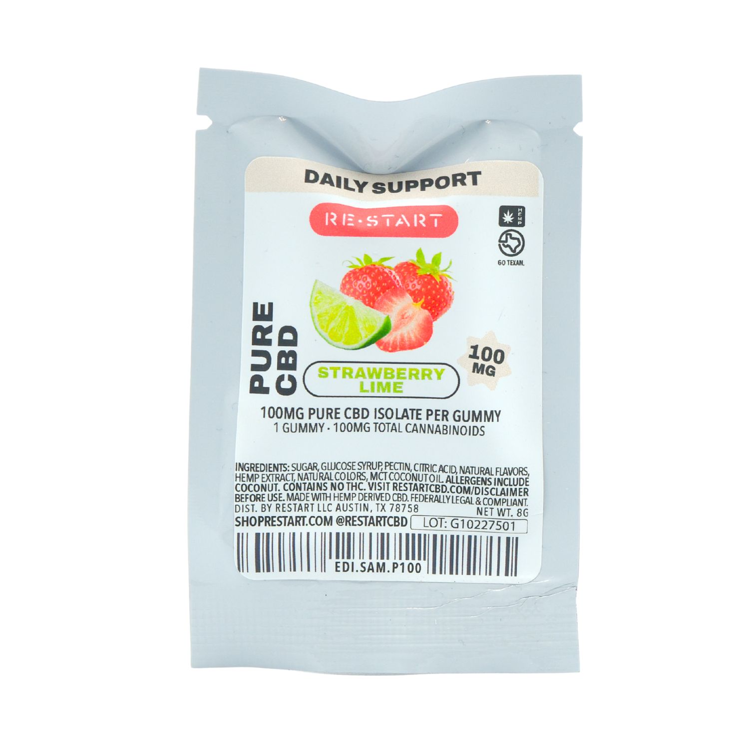CBD NO THC Gummies 100MG Strawberry Lime 1-ct