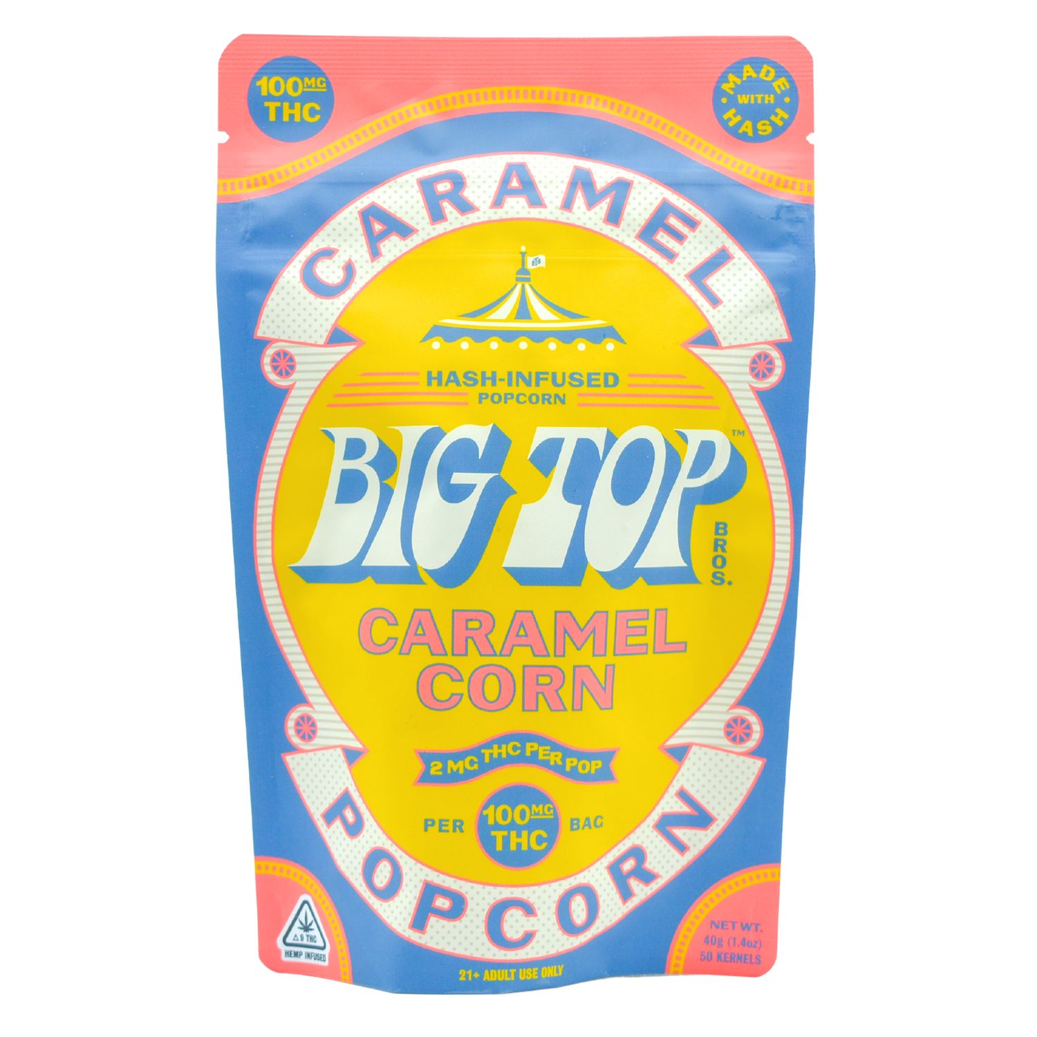 Hash Infused Delta 9 THC Big Top Popcorn, Flavor: Caramel (100mg THC)